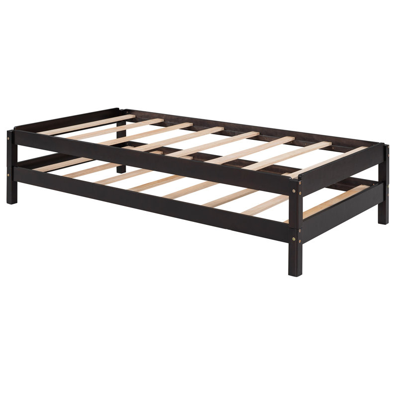 Ebern Designs Solid Platform Bed, 2 Twin Wood Bed Guest Bed Stackable
